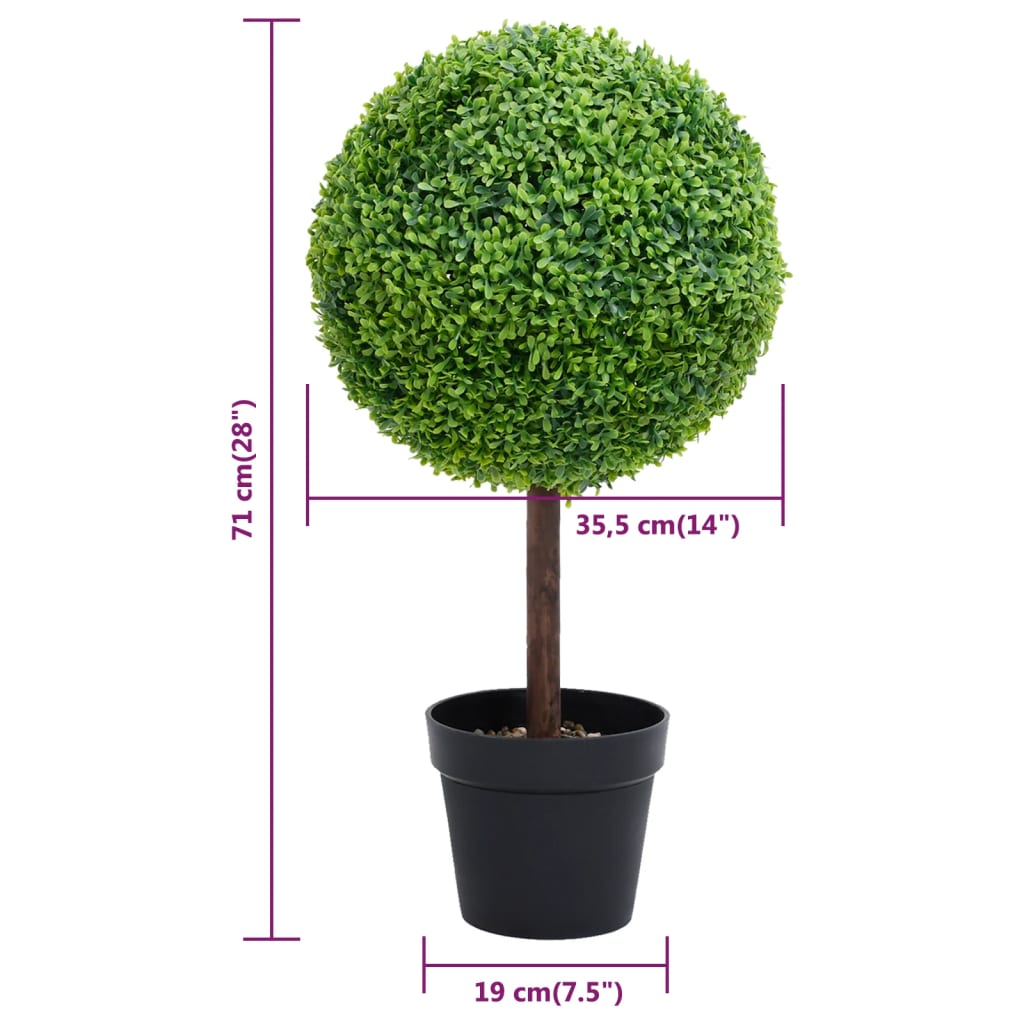 vidaXL Artificial Topiary Tree Faux Boxwood Ball with Pot Fake Plant Green 28"