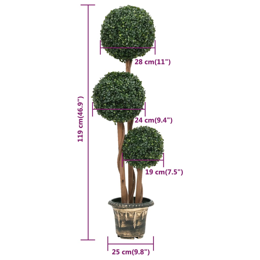 vidaXL Artificial Topiary Tree Faux Boxwood Ball with Pot Fake Plant Green 28"