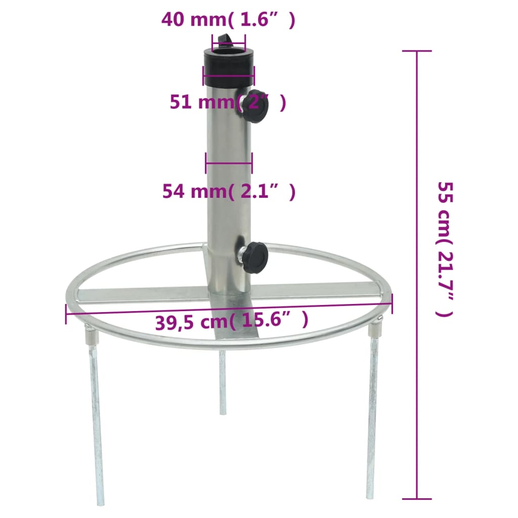 vidaXL Parasol Base with Ground Spikes for Ø1.5"/1.9" Silver Steel