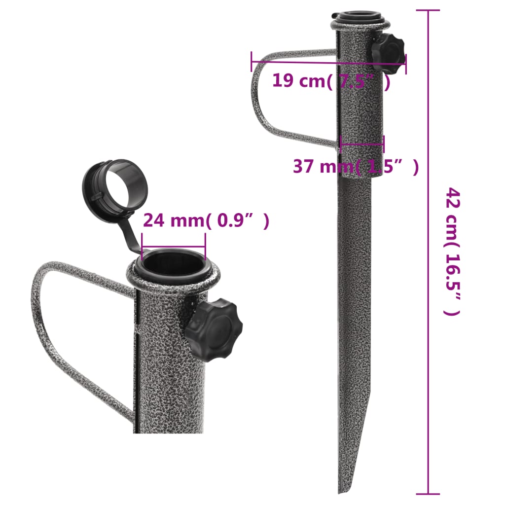 vidaXL Parasol Stands with Spikes 2 pcs 7.5"x16.5" Galvanized Steel