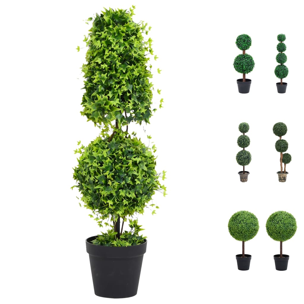 vidaXL Artificial Topiary Tree Faux Boxwood Ball with Pot Fake Plant Green 28"