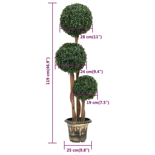 vidaXL Artificial Topiary Tree Faux Boxwood Ball with Pot Fake Plant Green 28"